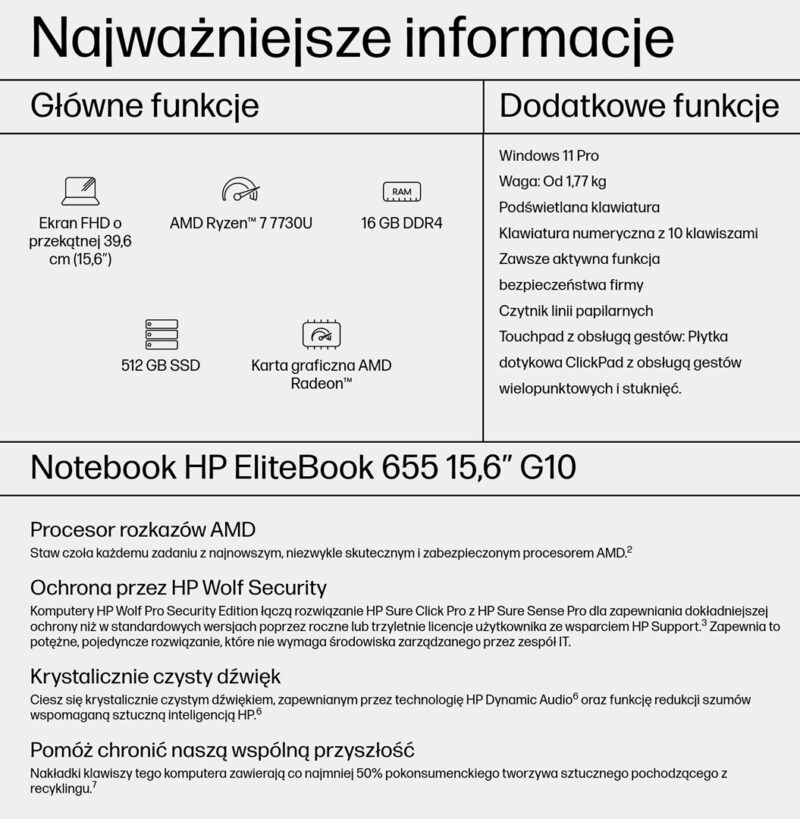 HP EliteBook 655 G10 | Ryzen 7 7730U | 15.6″ FHD | 16GB | 512GB SSD | RX Vega 8 | Win 11 Pro | 3Y OnSite