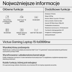 HP Victus 15-fa0999nw | i5-12450H | 15.6″ | 144Hz | RTX 3050 | 16GB RAM | 512GB SSD | Win 11 | Mica Silver