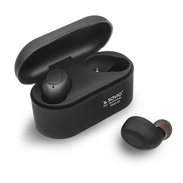 SAVIO TWS-04 | Słuchawki Bluetooth | Bezprzewodowe | Czarne | Mikrofon