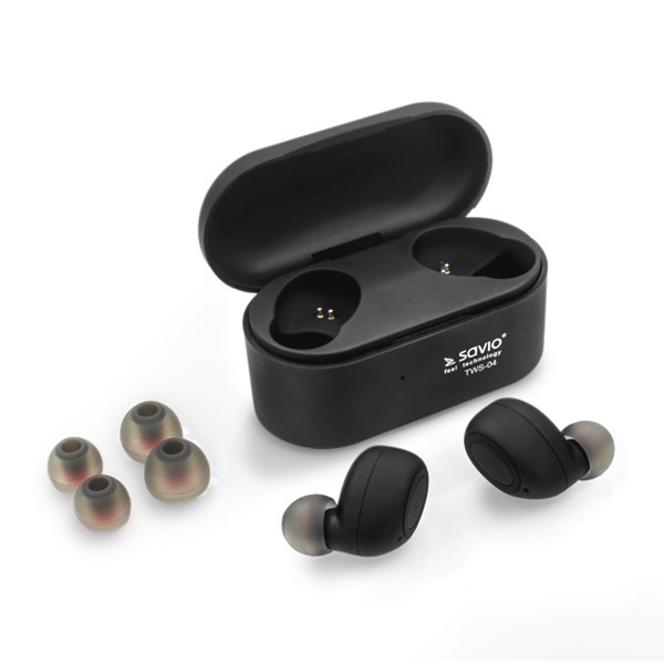 SAVIO TWS-04 | Słuchawki Bluetooth | Bezprzewodowe | Czarne | Mikrofon