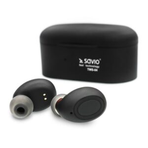 SAVIO TWS-04 | Słuchawki Bluetooth | Bezprzewodowe | Czarne | Mikrofon