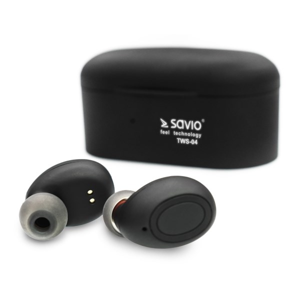 SAVIO TWS-04 | Słuchawki Bluetooth | Bezprzewodowe | Czarne | Mikrofon