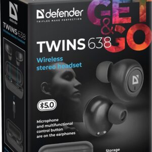 DEFENDER SŁUCHAWKI BEZPRZEWODOWE Z MIKROFONEM "TWS" TWINS 638 CZARNE 63638