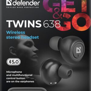DEFENDER SŁUCHAWKI BEZPRZEWODOWE Z MIKROFONEM "TWS" TWINS 638 CZARNE 63638
