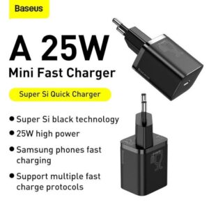 BASEUS ŁADOWARKA SIECIOWA Z KABLEM USB-C DO USB-C TZCCSUP-L01 SUPER SI 1C 25W CZARNA