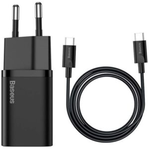 BASEUS ŁADOWARKA SIECIOWA Z KABLEM USB-C DO USB-C TZCCSUP-L01 SUPER SI 1C 25W CZARNA