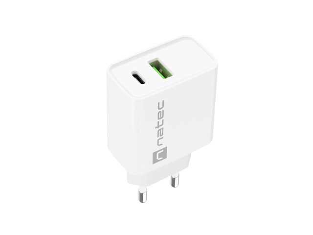 Natec Ribera NUC-2061 | Ładowarka 20W USB-A + USB-C PD | Biała