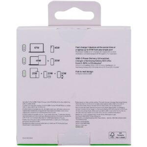 Ładowarka Belkin BoostCharge 3 Port USB-C PD 3.1 PPS Wall Charger 67W + USB-C to USB-C Cable 2m White