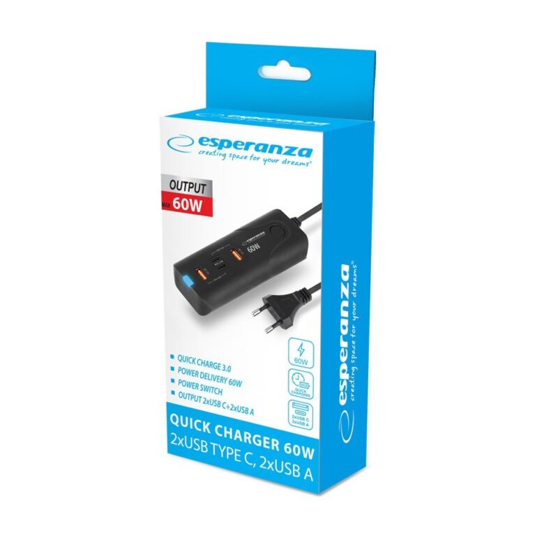 zdjecie-1750756886.jpg Esperanza EZC109 | 60W 2×USB-C PD 30W + 2×USB-A QC