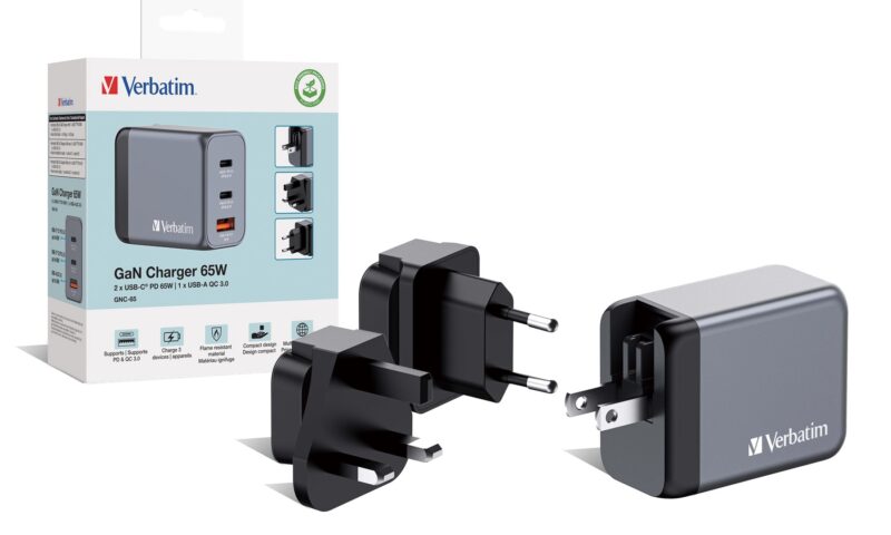 Ładowarka sieciowa Verbatim GaN GNC-65 2xUSB-C Uniwersalna