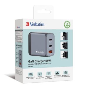 Ładowarka sieciowa Verbatim GaN GNC-65 2xUSB-C Uniwersalna