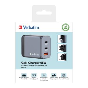 Ładowarka sieciowa Verbatim GaN GNC-65 2xUSB-C Uniwersalna