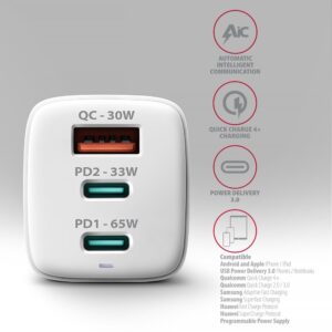 Ładowarka do urządzeń przenośnych Axagon ACU-DPQ65W Uniwersalne Biały Prąd przemienny Szybkie ładowanie Wewnętrzna