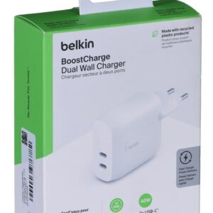 Ładowarka Belkin BoostCharge Dual USB-C PD 3.0 Wall Charger 40W White