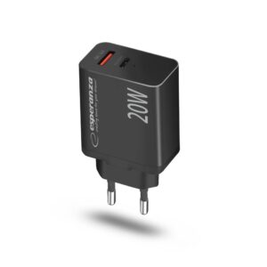 ESPERANZA ŁADOWARKA SIECIOWA 20W USB-C PD 20W / USB-A QC 3.0 18W CZARNA EZC105K