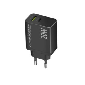 ESPERANZA ŁADOWARKA SIECIOWA 20W USB-C PD 20W / USB-A QC 3.0 18W CZARNA EZC105K