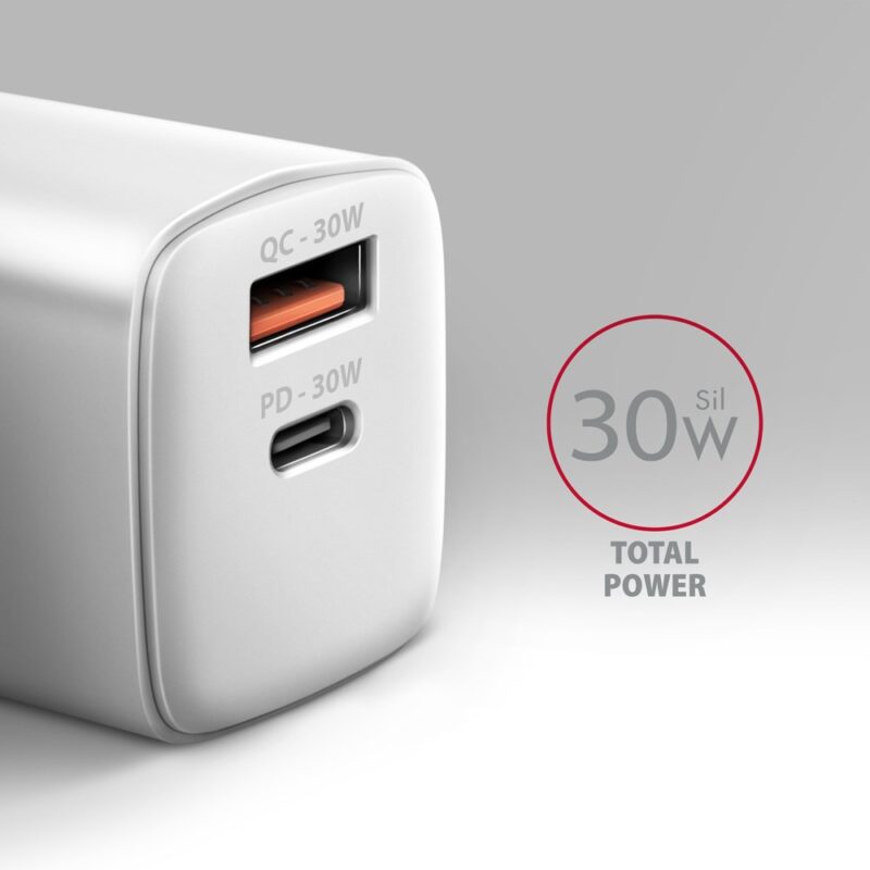 Axagon ACU-PQ30W Ladegerät QC3.0.4.0/AFC/FCP/PPS/Apple+ PD USB-C 30W - weiß - USB Typ C Telefon komórkowy, Smartfon, Smartwatch, Tablet, Uniwersalne Biały Prąd przemienny Szybkie ładowanie Wewnętrzna