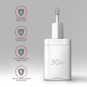 Axagon ACU-PQ30W Ladegerät QC3.0.4.0/AFC/FCP/PPS/Apple+ PD USB-C 30W - weiß - USB Typ C Telefon komórkowy, Smartfon, Smartwatch, Tablet, Uniwersalne Biały Prąd przemienny Szybkie ładowanie Wewnętrzna