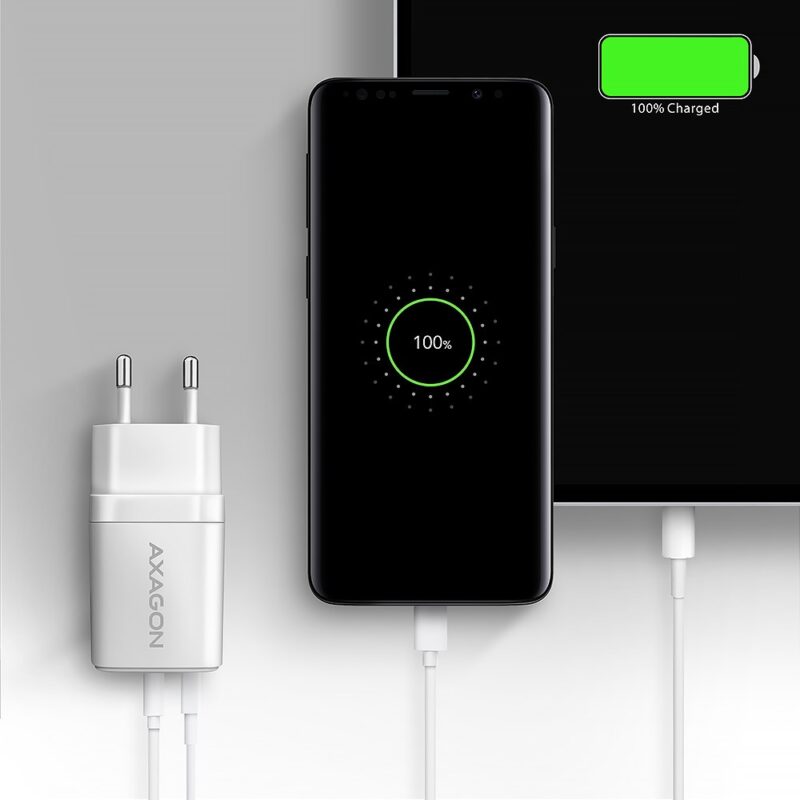 Axagon ACU-PQ30W Ladegerät QC3.0.4.0/AFC/FCP/PPS/Apple+ PD USB-C 30W - weiß - USB Typ C Telefon komórkowy, Smartfon, Smartwatch, Tablet, Uniwersalne Biały Prąd przemienny Szybkie ładowanie Wewnętrzna