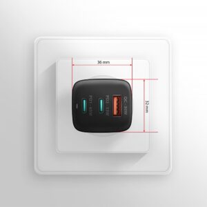 AXAGON ACU-DPQ65 Ładowarka sieciowa, GaN 65W, 3x port (USB-A + dual USB-C), PD3.0/QC4+/PPS/Apple