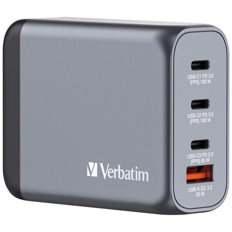 Verbatim GaN GNC-100 | 4-portowa ładowarka 100 W | USB-A & USB-C