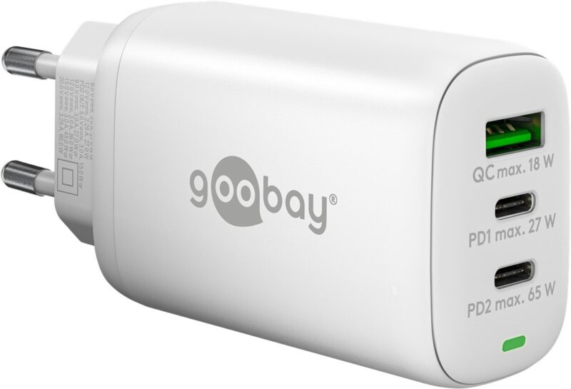 Goobay 65408 ładowarka do urządzeń przenośnych Słuchawki, Laptop, Smartfon, Tablet Biały Prąd przemienny Szybkie ładowanie Wewnętrzna