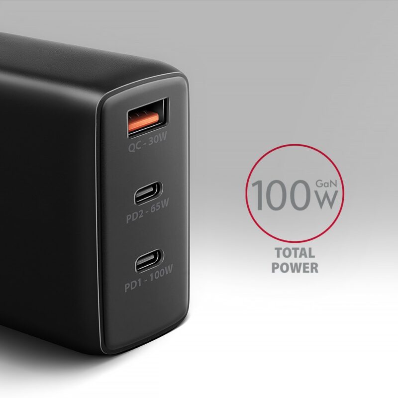 Axagon ACU-DPQ100 ładowarka do urządzeń przenośnych Komputer przenośny, Telefon komórkowy, Netbook, Laptop, Smartfon, Smartwatch, Tablet, Uniwersalne Czarny Prąd przemienny Szybkie ładowanie Wewnętrzna