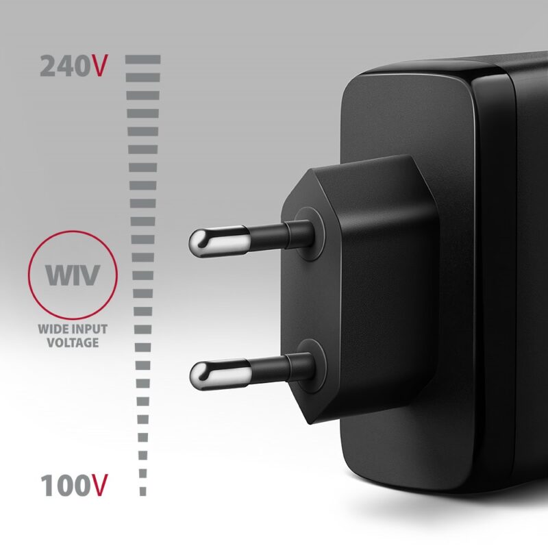 Axagon ACU-DPQ100 ładowarka do urządzeń przenośnych Komputer przenośny, Telefon komórkowy, Netbook, Laptop, Smartfon, Smartwatch, Tablet, Uniwersalne Czarny Prąd przemienny Szybkie ładowanie Wewnętrzna