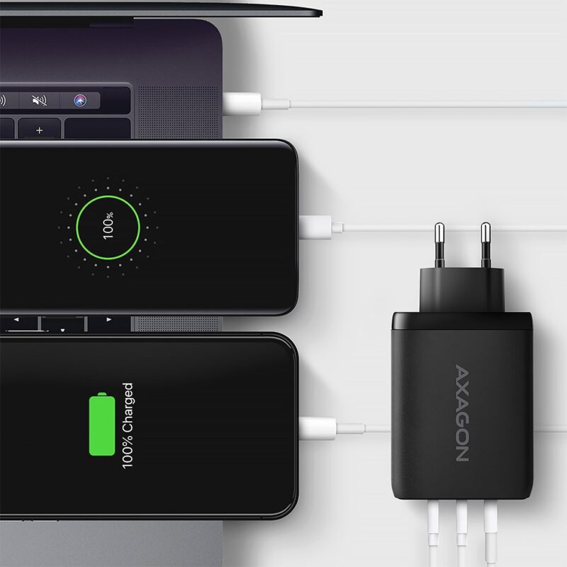Axagon ACU-DPQ100 ładowarka do urządzeń przenośnych Komputer przenośny, Telefon komórkowy, Netbook, Laptop, Smartfon, Smartwatch, Tablet, Uniwersalne Czarny Prąd przemienny Szybkie ładowanie Wewnętrzna