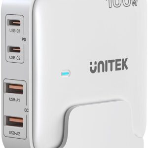 Sieciowa ładowarka GaN - Unitek P1229AWH01-EU | 100W 2x USB-C 2x USB-A