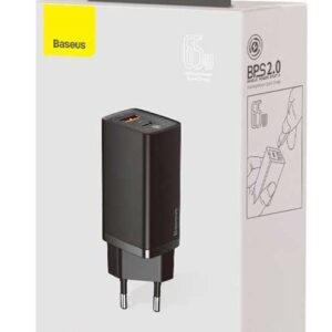 BASEUS ŁADOWARKA SIECIOWA USB + USB-C (CZARNA)