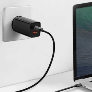 BASEUS ŁADOWARKA SIECIOWA USB + USB-C (CZARNA)