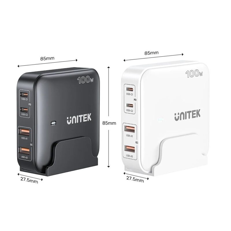 Sieciowa ładowarka GaN - Unitek P1229ABK01-EU | 100W 2x USB-C 2x USB-A