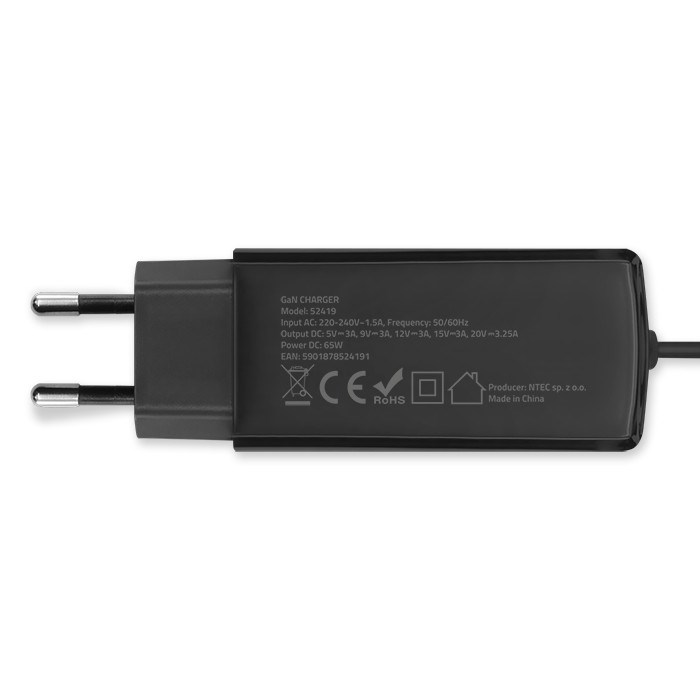 QOLTEC ŁADOWARKA SIECIOWA 65W GAN | 5-20V | 3-3.25A | USB 3.1
