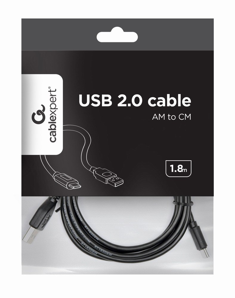 Kabel GEMBIRD CCP-USB2-AMCM-6 (USB 2.0 M - USB typu C M; 1,8m; kolor czarny)