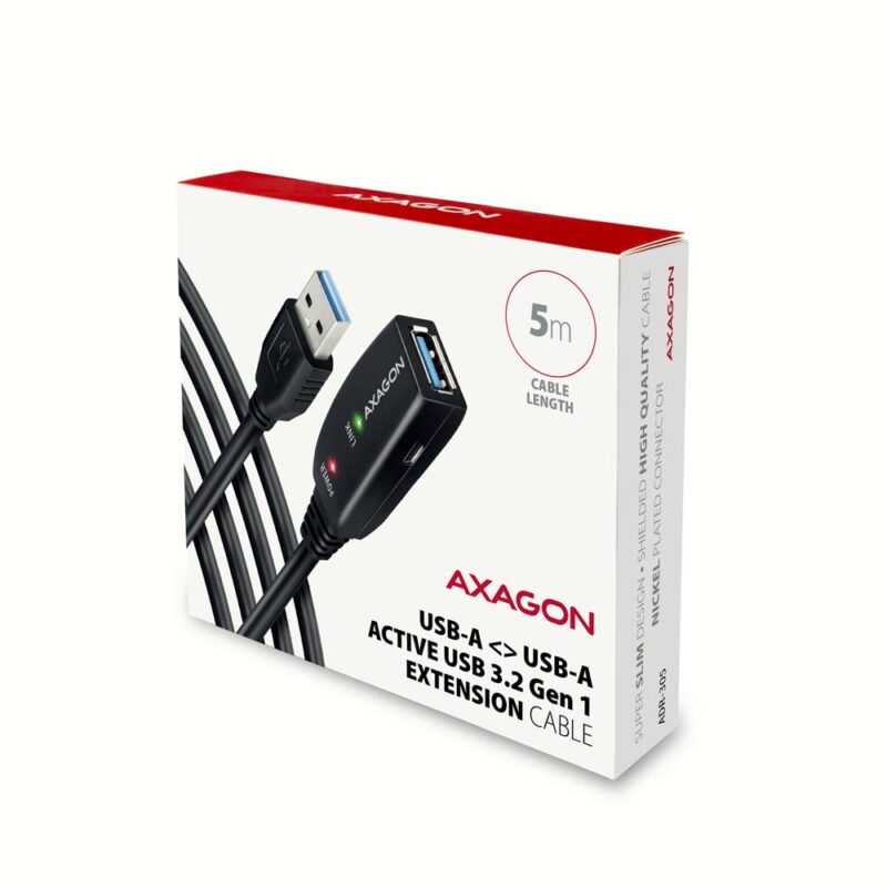 Kabel przedłużacz/repeater Axagon ADR-305 USB 3.2 Gen 1 A-M -> A-F active extension/repeater cable 5m - Kabel - Digital/Daten kabel USB USB 3.2 Gen 1 (3.1 Gen 1) USB A Czarny