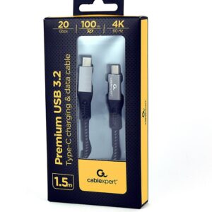 GEMBIRD KABEL PREMIUM USB TYP-C, 3.2 GEN 2 POWER DELIVERY (PD), 20 GB/S, 100 W, 1.5 M