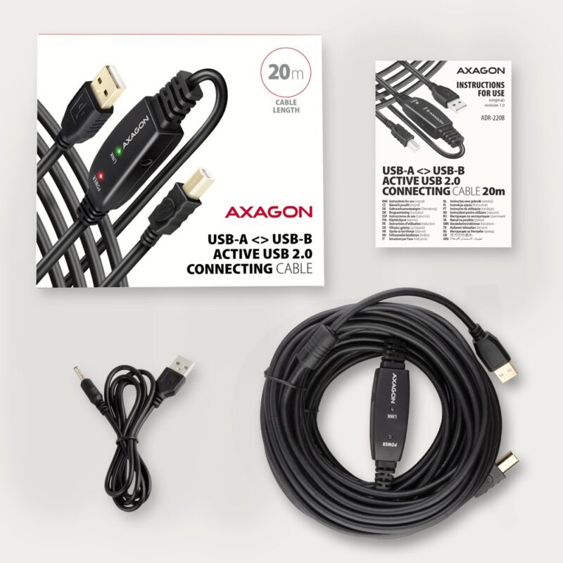 Axagon ADR-220B USB 2.0 A-M -> B-M active connecting/repeater cable 20m - Kabel - Digital/Daten kabel USB USB A USB B Czarny