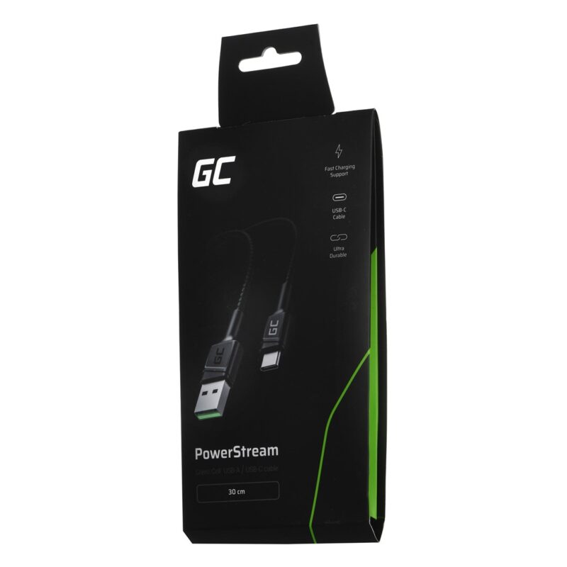 GREEN CELL KABEL KABGC25 GC POWERSTREAM USB-A - USB-C 30CM, SZYBKIE ŁADOWANIE ULTRA CHARGE, QC 3.0