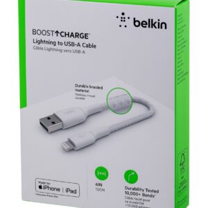 Kabel Belkin BoostCharge Braided Lightning to USB-A Cable 15cm oplot White