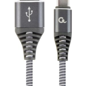 GEMBIRD PREMIUM KABEL USB-C 2.0 (AM/CM) METALOWE WTYKI, OPLOT NYLONOWY 1M, SZARO/BIAŁY