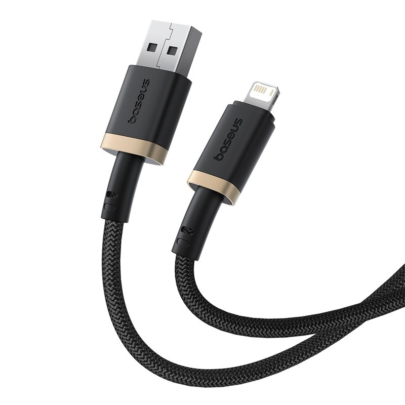 zdjecie-1750868404.jpg Baseus Dura USB‑A → Lightning 2.4 A | Kabel 1 m | Czarno‑złoty pleciony