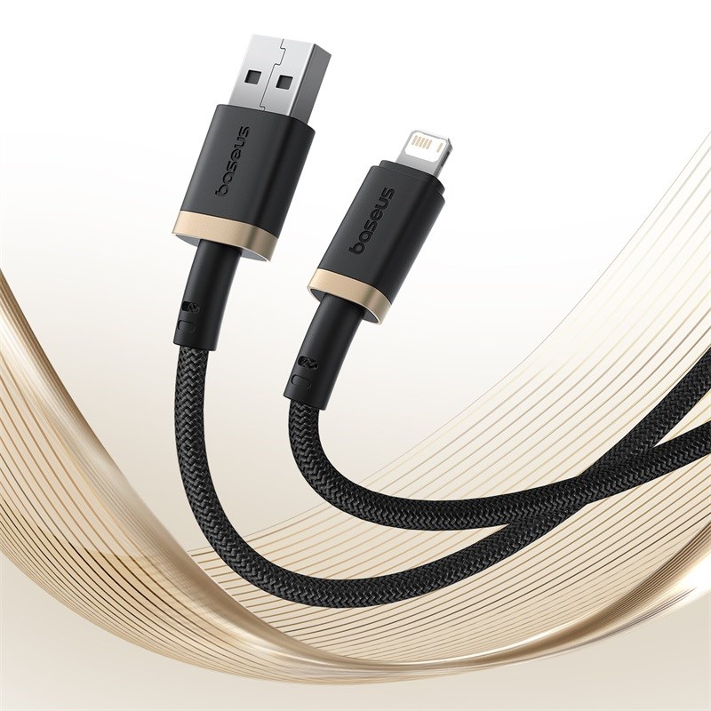 zdjecie-1750868406.jpg Baseus Dura USB‑A → Lightning 2.4 A | Kabel 1 m | Czarno‑złoty pleciony