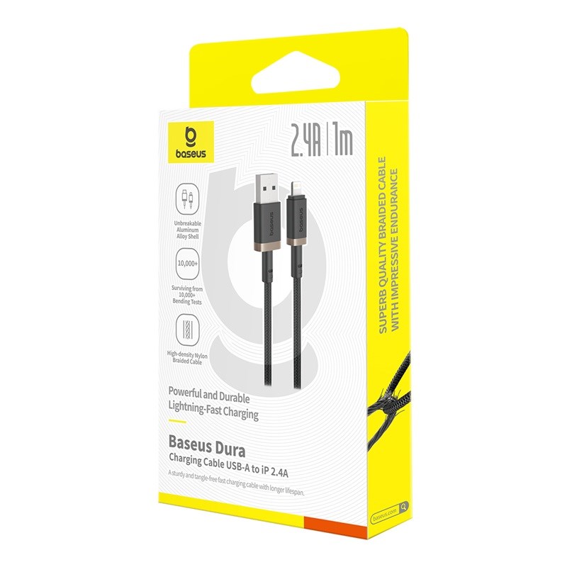 zdjecie-1750868410.jpg Baseus Dura USB‑A → Lightning 2.4 A | Kabel 1 m | Czarno‑złoty pleciony