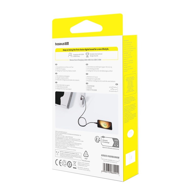 Kabel Baseus Dura USB-Typ C 60W 1m (czerwono-czarny)