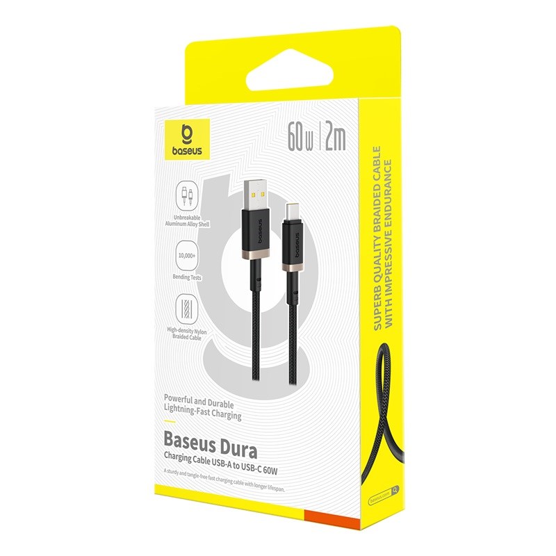 zdjecie-1750868515.jpg Baseus Dura USB‑A do USB‑C 60 W | Kabel 2 m | Czarny‑złoty oplot