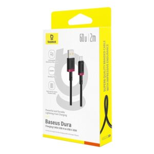 Baseus Dura USB‑A do USB‑C 60 W | Kabel 1 m | Czerwono‑czarny oplot