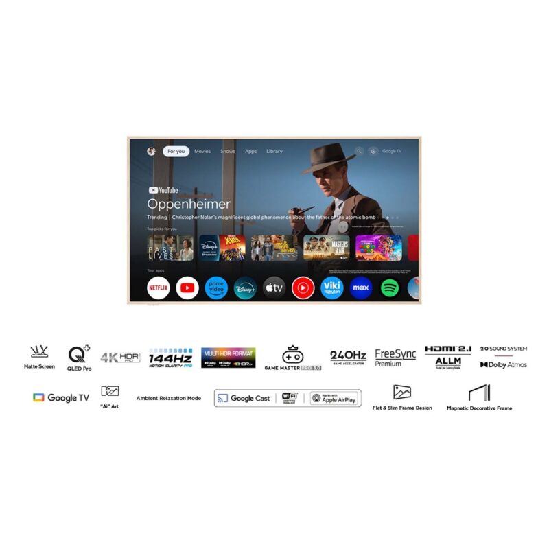 Telewizor TCL NXTFrame 55A300W QLED 55'' 4K Ultra HD 144Hz Google TV Dolby Vision IQ Biały