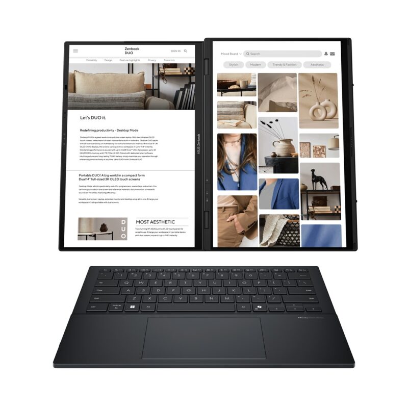 ASUS Zenbook Duo UX8406CA-PZ068X ARL H Core Ultra 9 14.0" 3K 120Hz 400nits Glossy 32GB LPDDR5X SSD2TB Intel Arc Graphics WLAN+BT Cam 75WHrs W11Pro Inkwell Gray