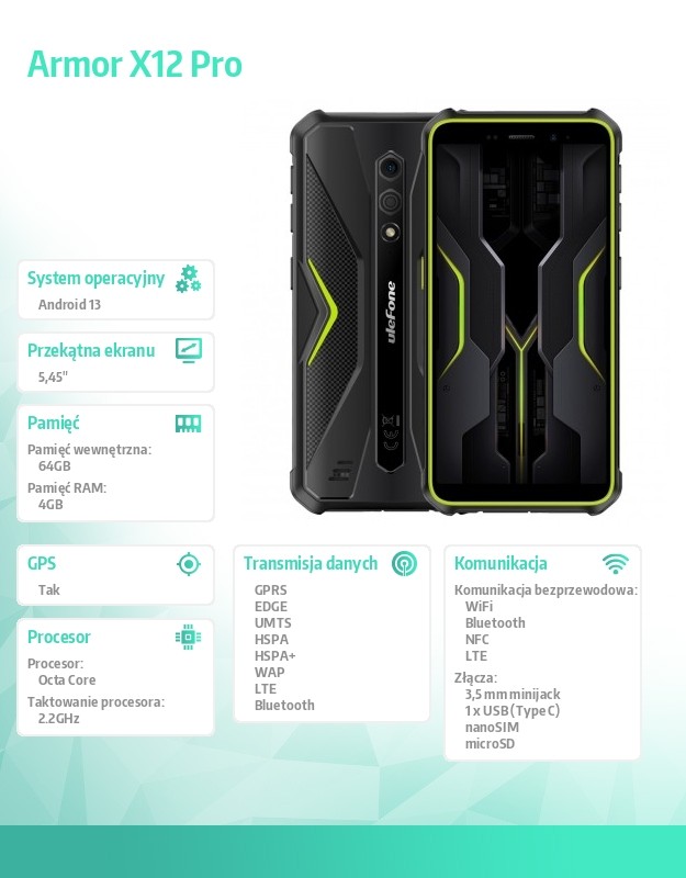 06261610b97024b902106aaf814d9113.jpg Smartfon Armor X12 4G 3/32GB IP69K Zielony